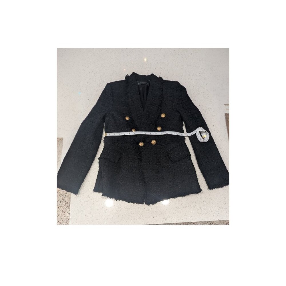 ZARA Woman Black Bouclé Tweed Double-Breasted Blazer Size S Gold Buttons - Picture 5 of 8